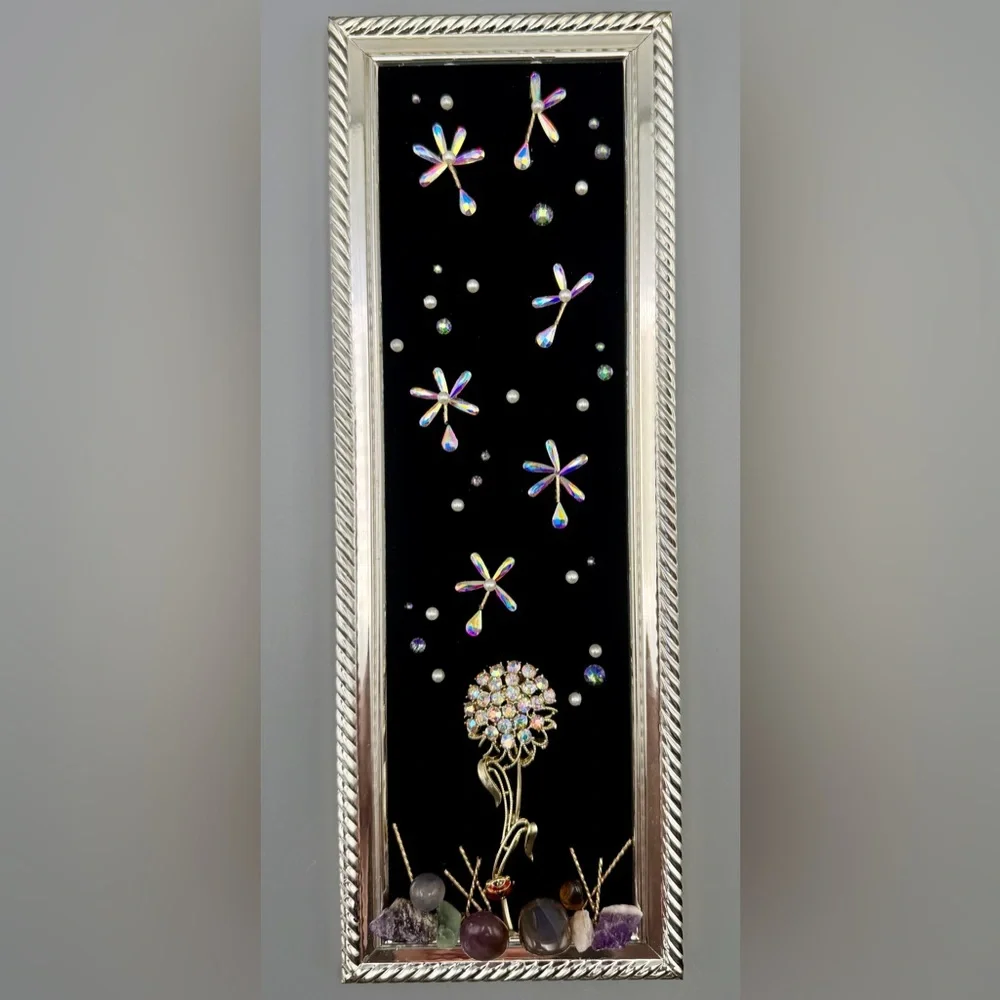 Handmade Vintage Dandelion Jewelry Art Rhinestone Flower Crystals Ladybug - Picture 1 of 7